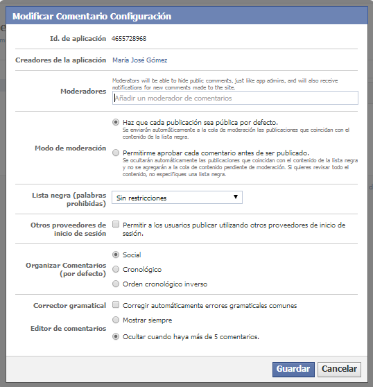 config facebook comments