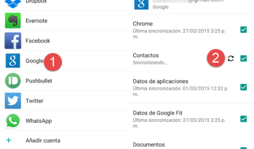 Sincronizar contactos pantalla Android