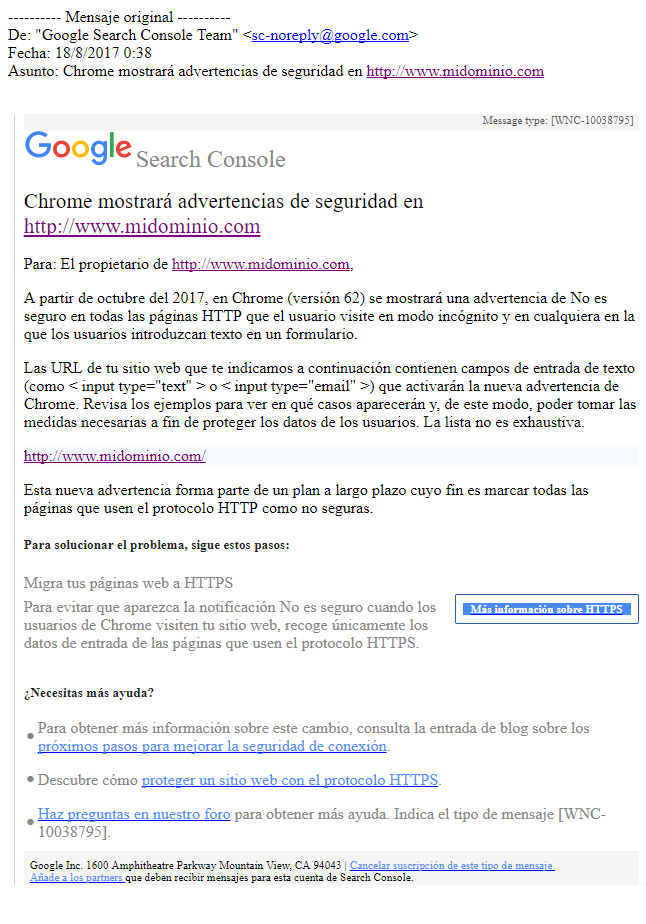 Email de Google - Chrome mostrará advertencias de seguridad