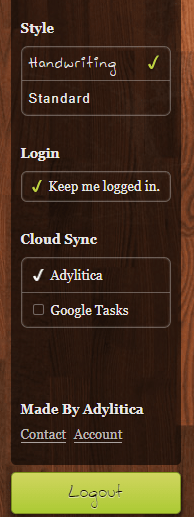 Vista de la pantalla de configuración (sidebar)