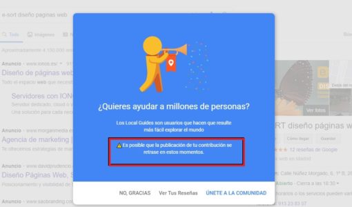 aviso reseña de Google tardará en publicarse