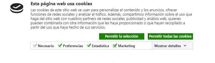 consentimiento de cookies incorreto