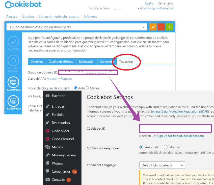 Añadir Cookiebot ID