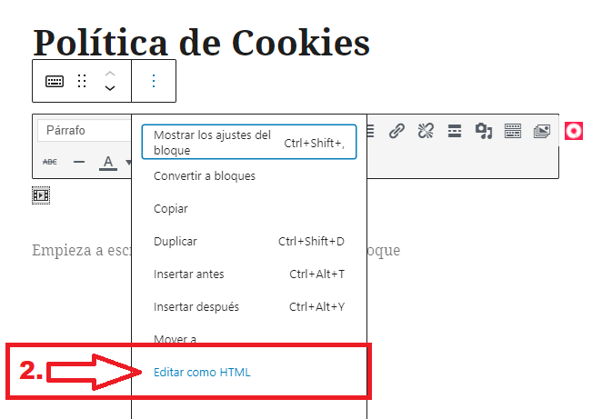 Añdir script a la Política de Cookies