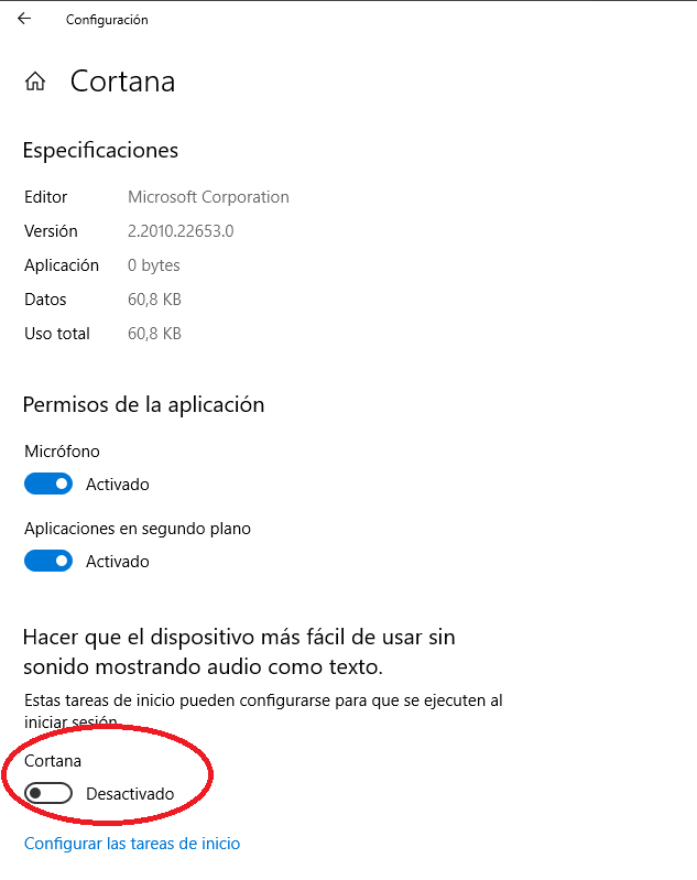 Deshabilitar Cortana al inicio de Windows 10