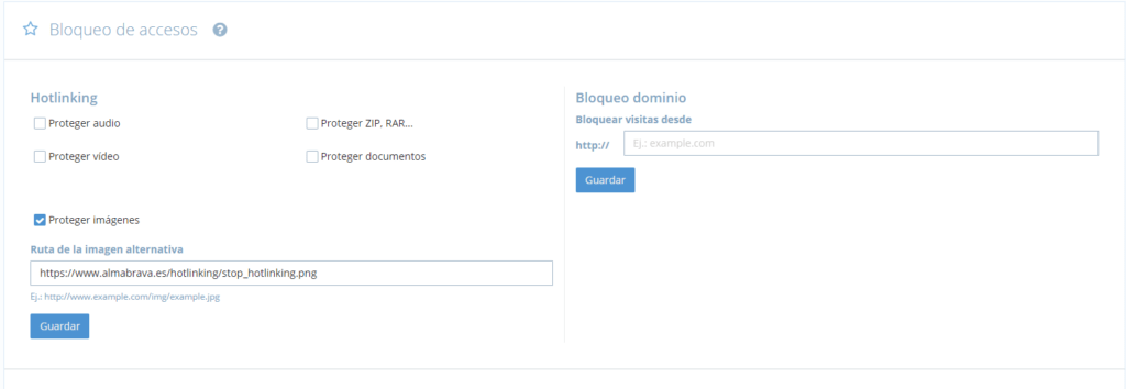 configurar hotlinking hosting