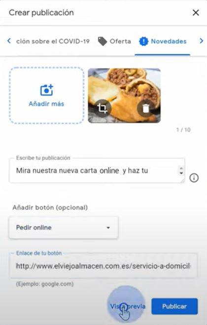 publicación ficha Google my business