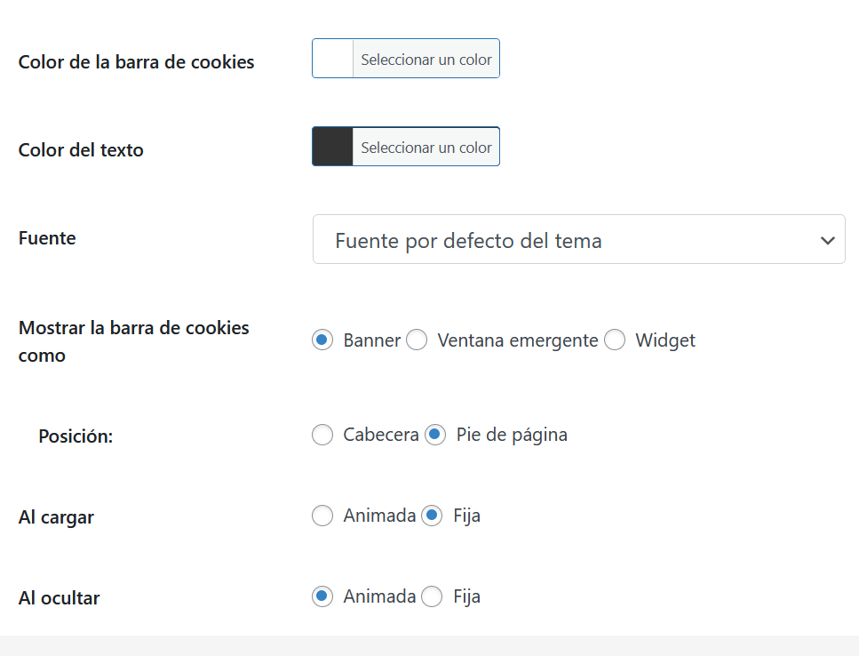 personalizar barra cookies