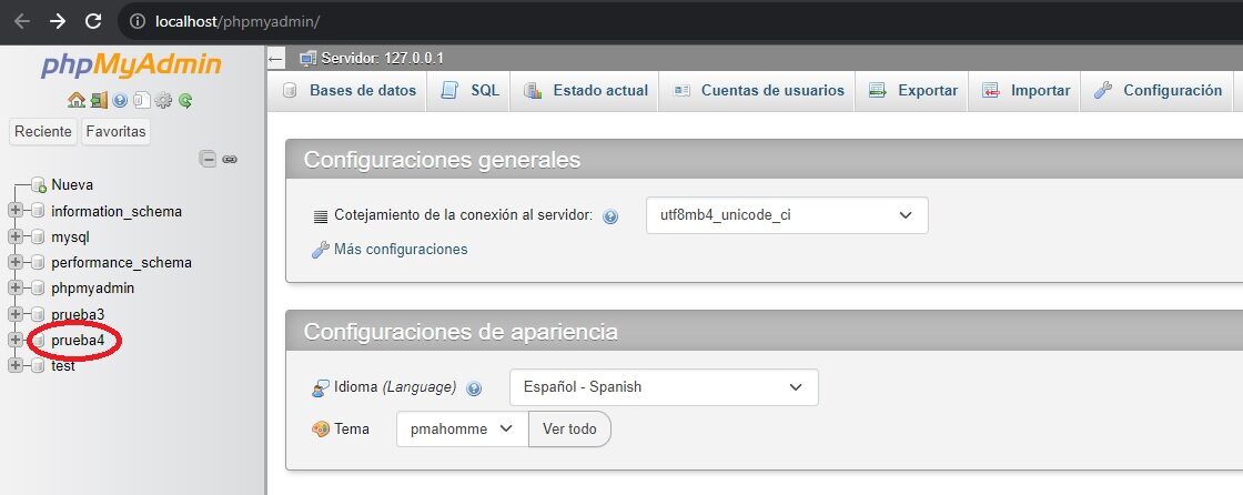 Captura de pantalla Base de Datos Prueba 4
