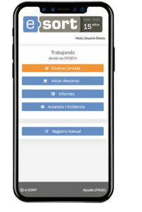 Aplicación de control horario online vista en un smartphone