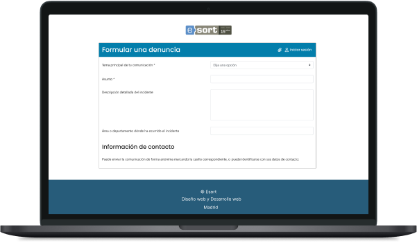 Ordenador que muestra un formulario de canal de denuncias E-Sort