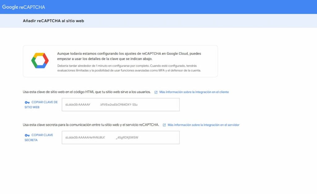 claves sitio google recaptcha