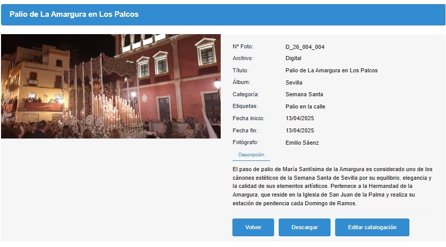 Archivo Fotográfico - Ficha Técnica de una imagen